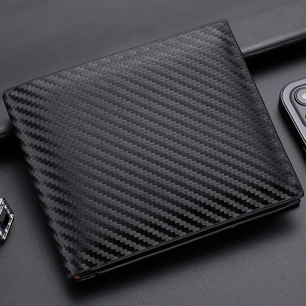 2026 Men's Carbon Fiber Short Wallet with Integrated Zipper Coin Pocket, Multifunctional Card Bag & Credit Card Holder Design