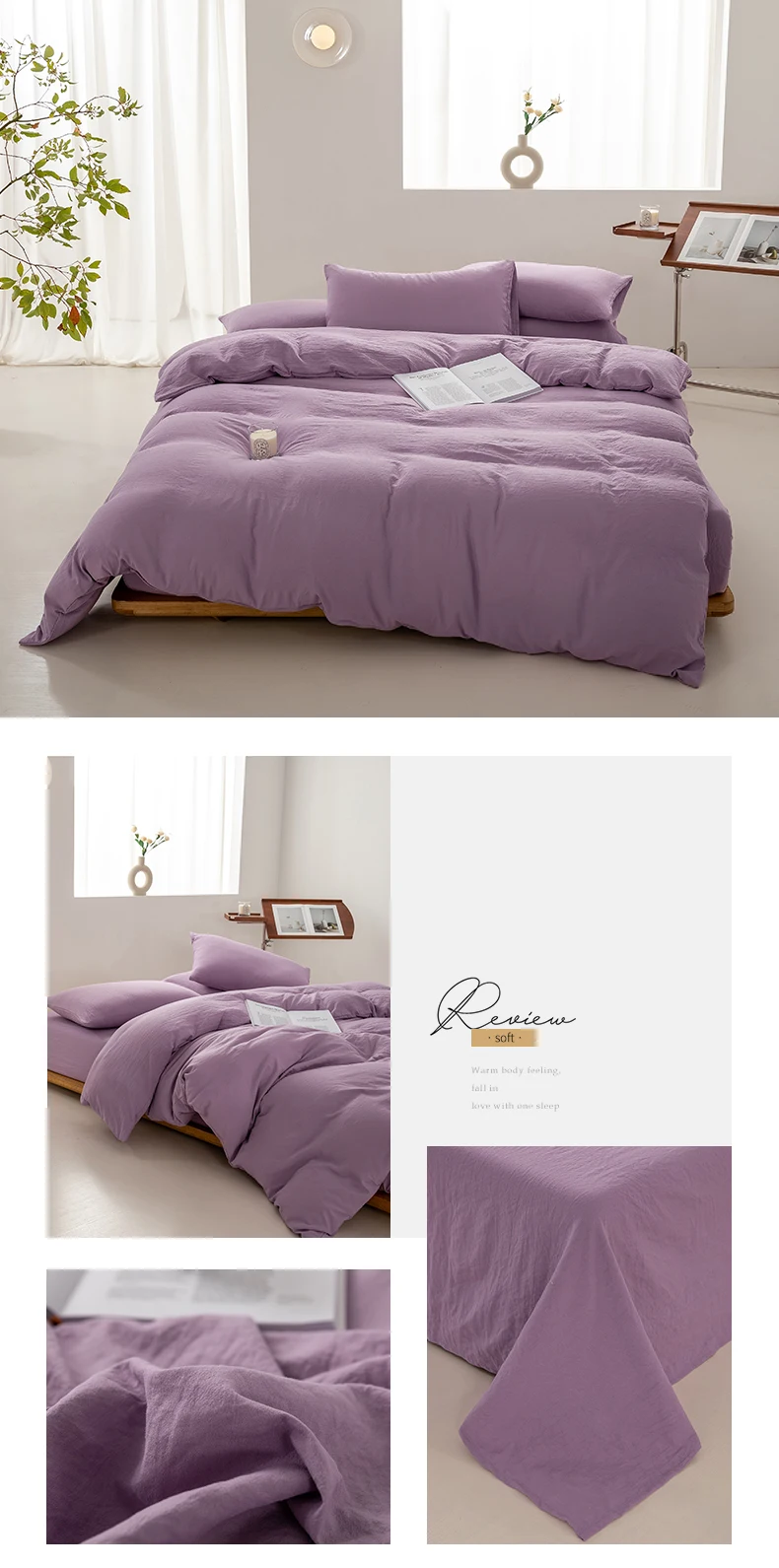 1pc Solid Color Duvet Cover 100% Washed Cotton Quilt Cover Japanese Minimalist Style Bedding Single Double King Queen Size Bed