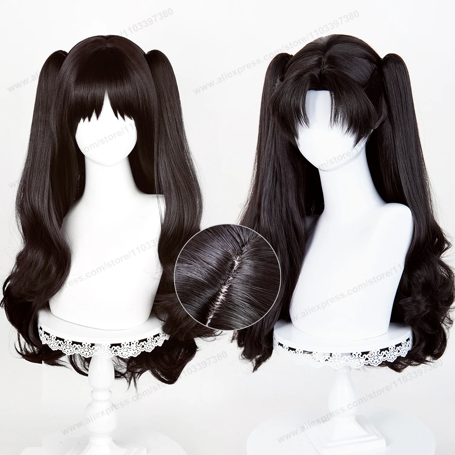 Image of Fate Tohsaka Rin Cosplay Perücke 80cm Lang Schwarzes Frauenhaar Anime Cosplay Perücke Halloween Hitzebeständige Synthetik-Perücken