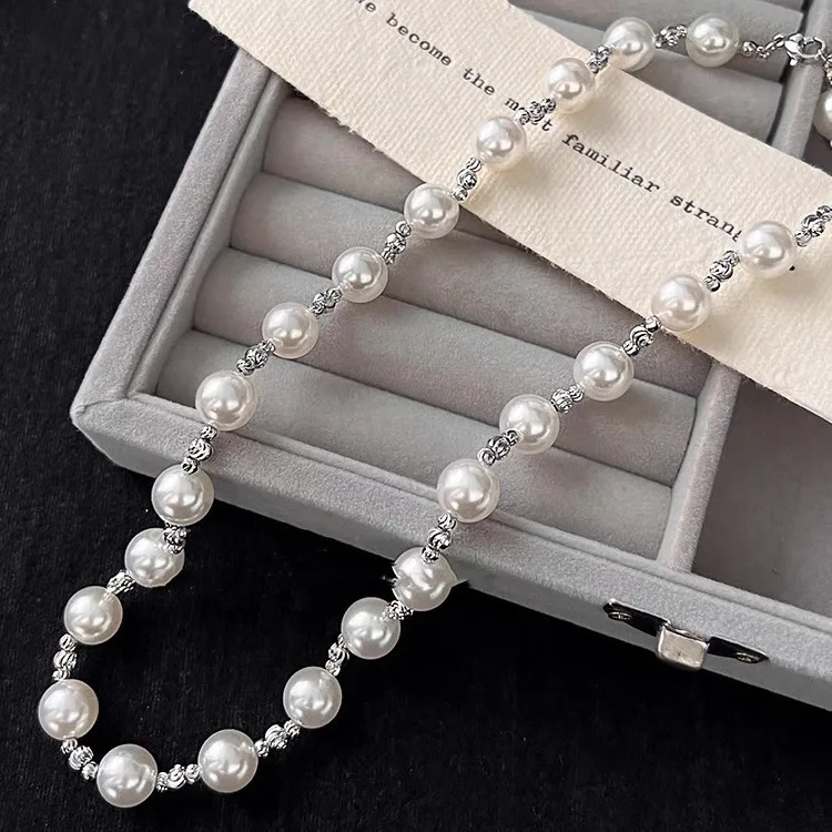 Silver Bead & Pearl Combination Necklace, Light Luxury High-End Choker, Elegant Versatile Sweater Chain for Women Wholesale Bulk