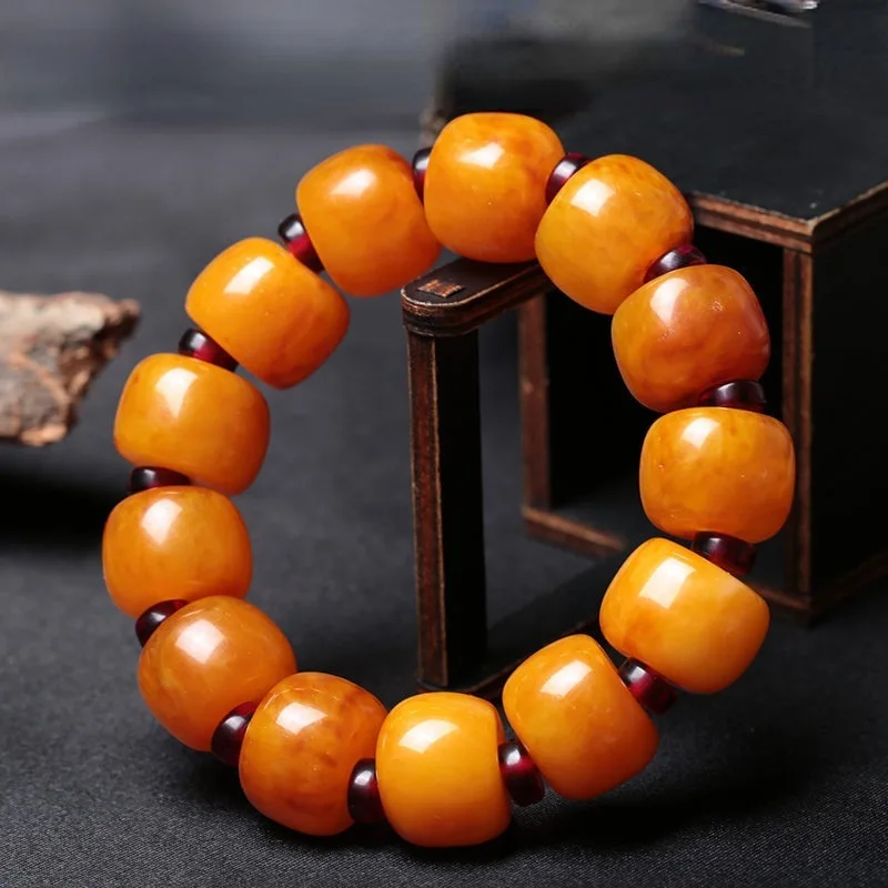 

Bucket Beads Old Amber Raw Stone Men's Bracelet Chicken Oil Yellow Women's Golden Amber Unenhanced Amber Bracelet