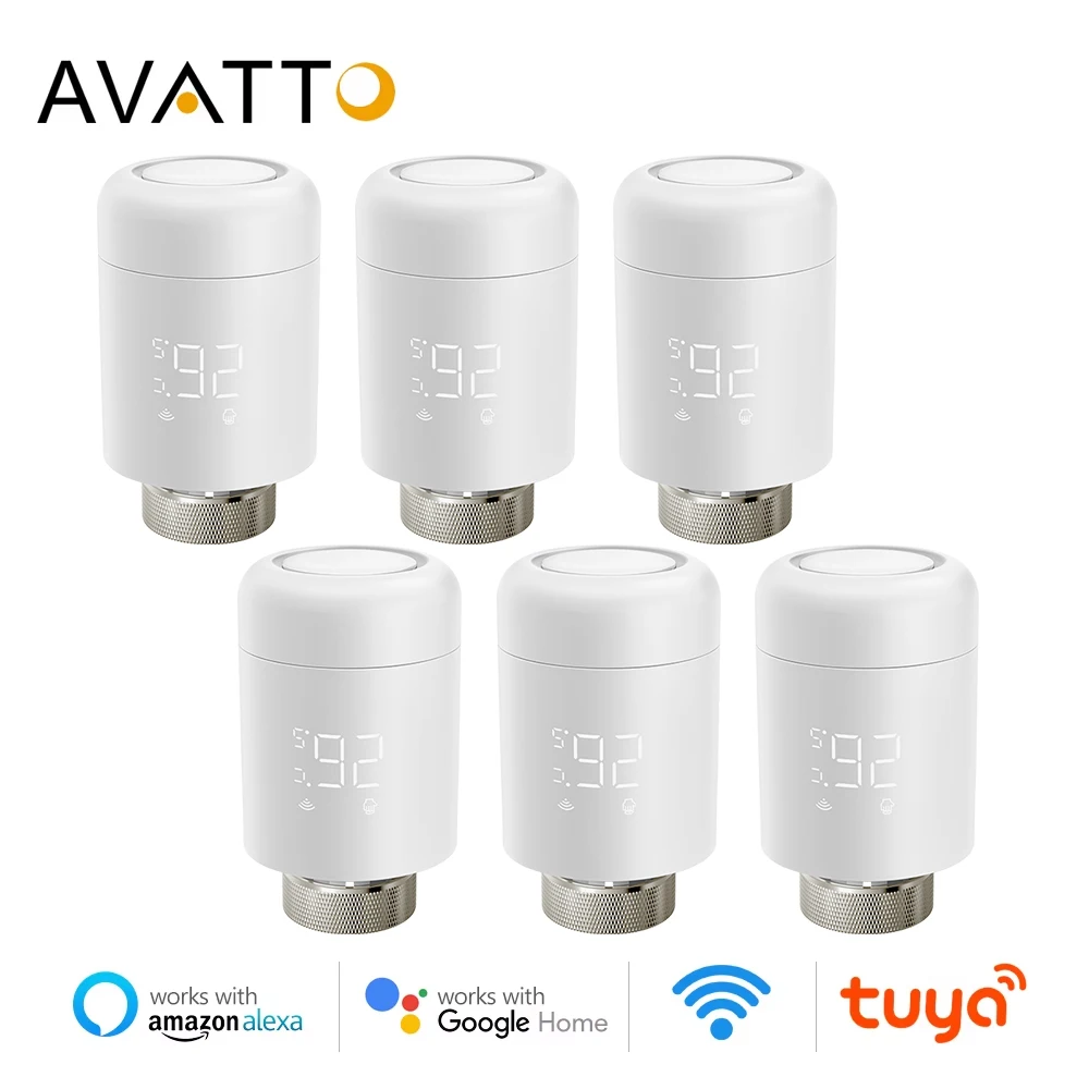 

AVATTO 1-6PCS Tuya WiFi TRV Radiator Actuator Valve，Smart Programmable Thermostat Temperature Heater For Alexa Google Home