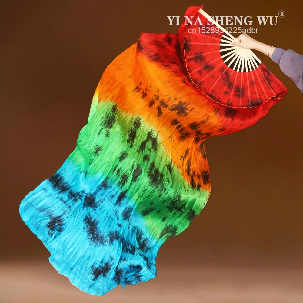 Abanico de danza del vientre personalizado de gran tamaño, abanico de danza de seda teñido hecho a mano, 36cm, costilla, 180x114cm, 100% seda Real, abanicos de alta calidad