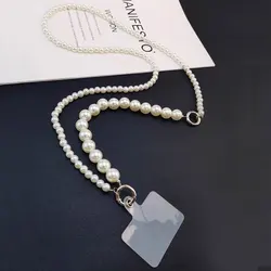 Crossbody Phone Lanyard Long Pearl Necklace Chain for iphone 16 15 Xiaomi All Cell Phone Case Pearl bracelet with Universal Clip