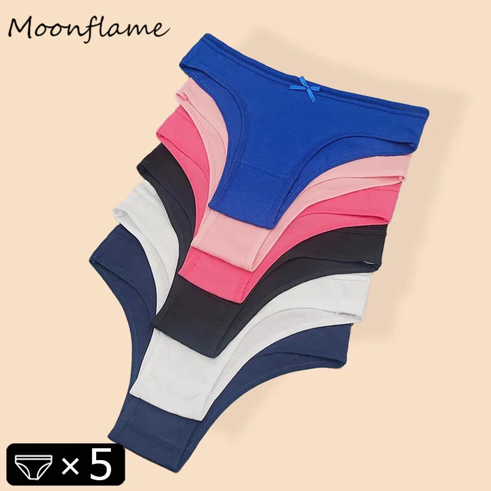

MOONFLAME 5 PCS New Arrival Low Rise Comfortable Women Panties Cotton Briefs