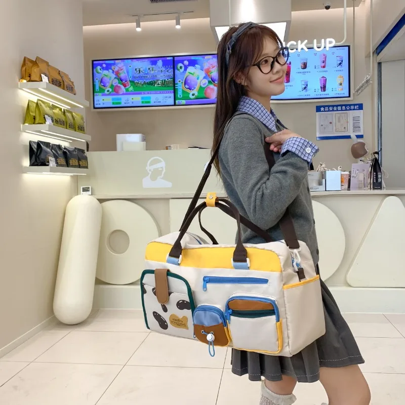 Leisure Sports Fitness Bag Women's Personality Large Capacity Short-distance Storage Luggage Bag Dopamine Hand Travel Bag