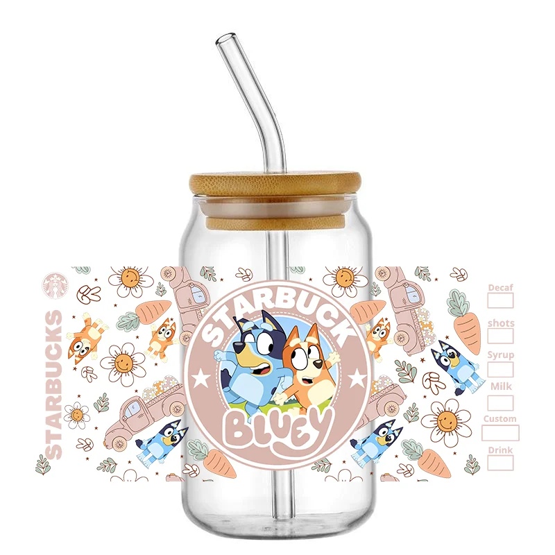 Uv Dtf Cup Wrap Transfers 16Oz Cartoon Hondensticker Stickers Uv Dtf Cup Wraps Transfers Voor Glazen Bekers