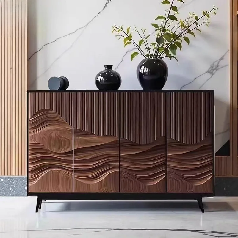 Italian solid wood porch cabinet, facing the side cabinet in the foyer, ancient creative water ripple relief in the living room