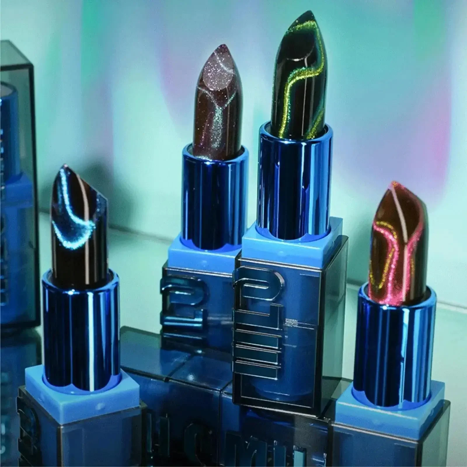 Color Changing Lipstick Set 4PCS Warm Tones Cat Eye Glitter Diamond Shine Moisturizing Non Stick Lip Makeup Kit Waterproof