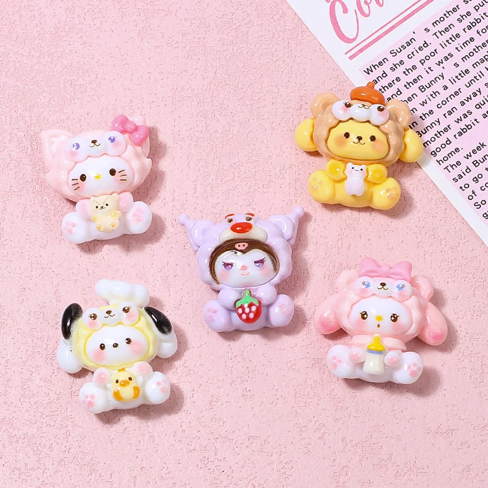 10Pcs New Kawaii Soft Cute Hat Cartoon AnimalSeries Flat Bottom Scrapbook  DIY Jewelry Making Hairwear Accessorie A19