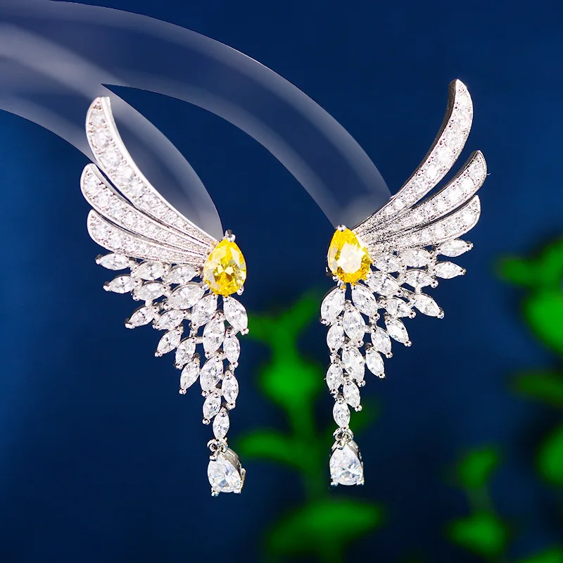 

Korean 925 Silver Needle Delicate Double Wing Earrings Shining Animal Personality Wing Studs Accessories Women