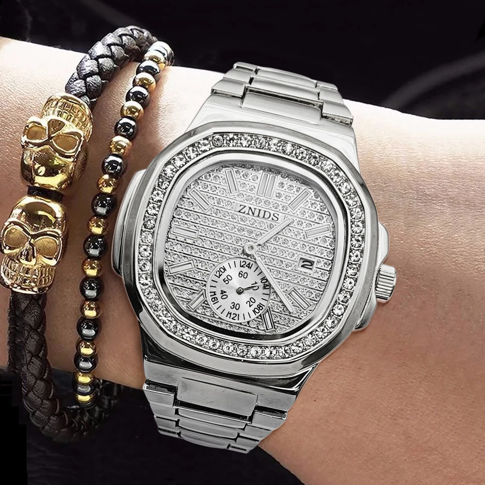 ساعة رجالية مربعة كاجوال من سلسلة نوتيلوس ماسية كاملة الراقية، عصرية، بسيطة، فريدة من نوعها، رائعة، متعددة الاستخدامات، أنيقة، على طراز الشارع، مقاومة للماء، تقويم، ساعة يد رجالية عصرية