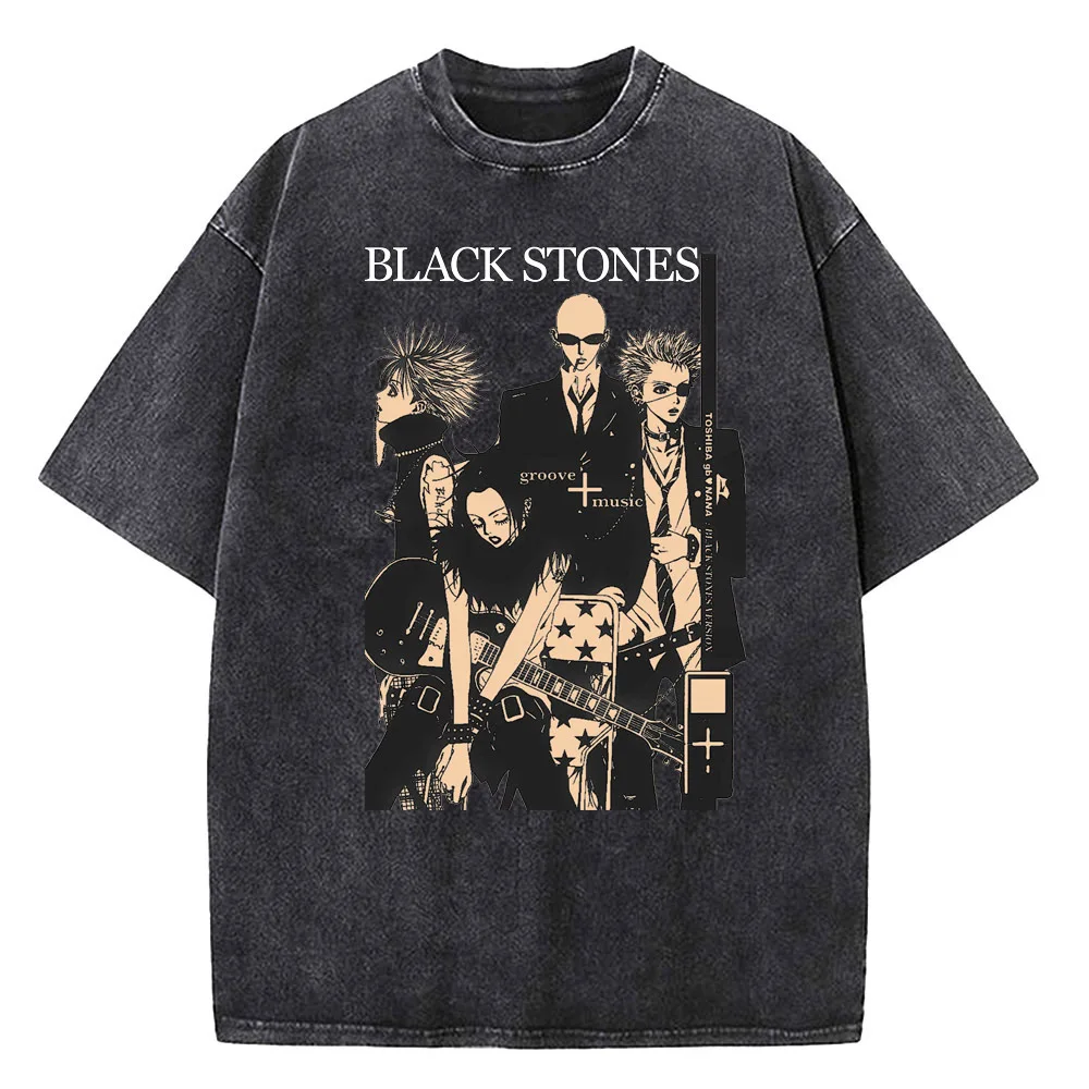 

Black Stones Nana Osaki Washed T-shirt Cotton High Quality male Digital Y2k Trendy t shirt aesthetic Retro streetwear
