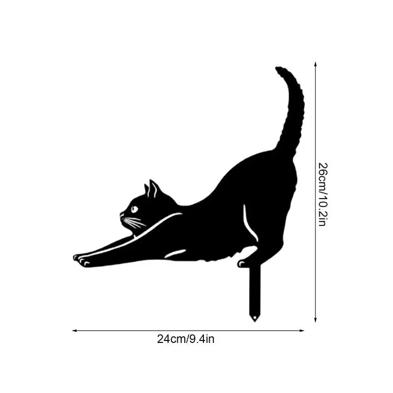 Cat Silhouette Metal Cat Stakes Outdoor Black Cat Holding Fine Craftsmanship Cat Silhouette Patio Decorations For Yard Lawn