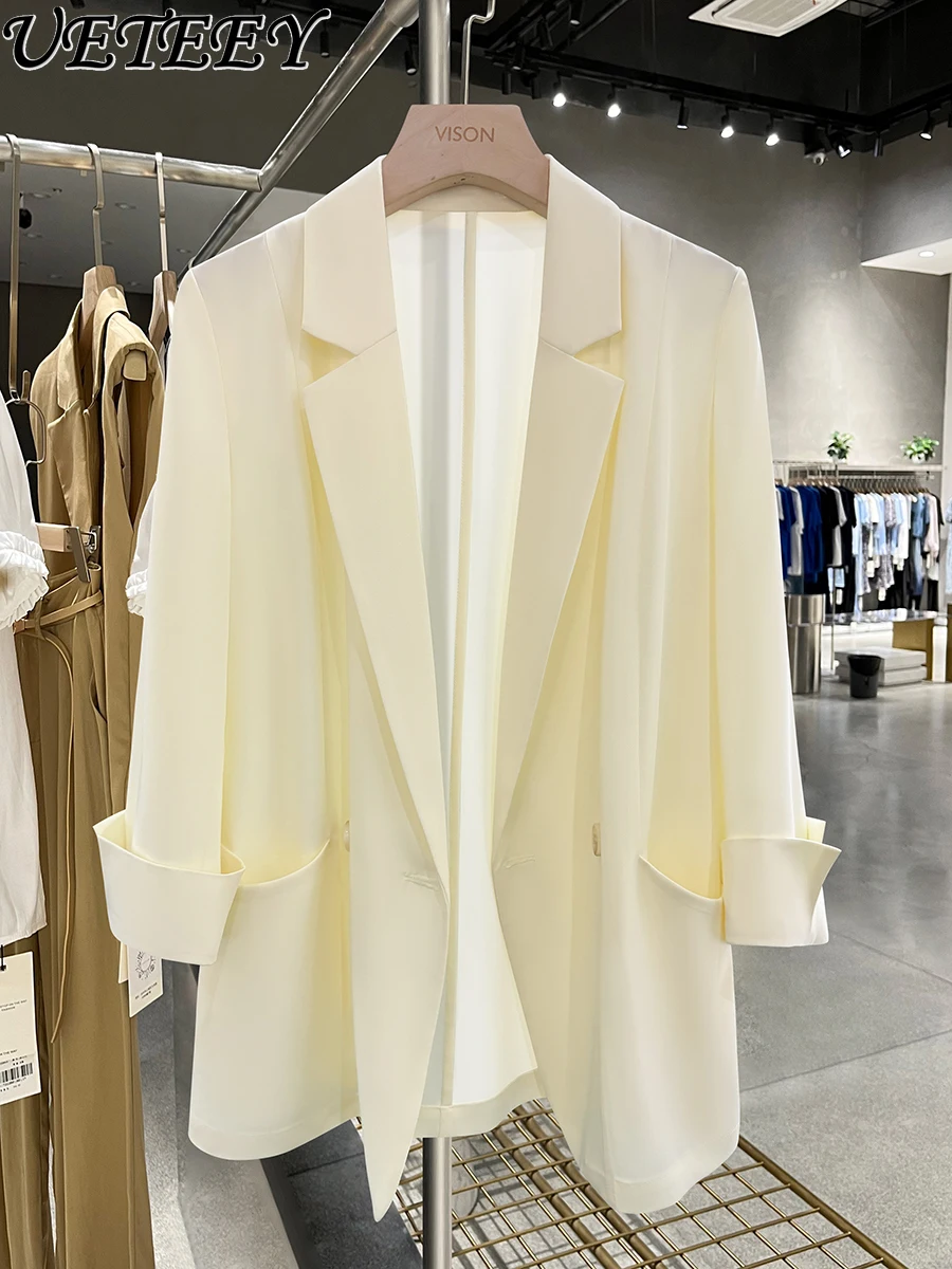 Fashion Milky Yellow Thin Suit Jacket for Women 2024 Spring and Summer New Loose Youthful-Looking Draping Sun Protection Coat