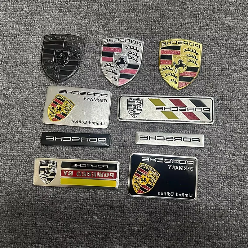 Metal Auto Logo Stickers Auto Decorative  Aluminium Alloy Label For Porsche 911 718 Taycan Panamera Cayenne Macan Boxster Cayman