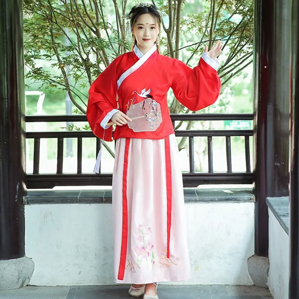 Falda Hanfu china de tela, traje de princesa de Hada Oriental antigua, vestido antiguo chino, bordado de flores de la dinastía Han