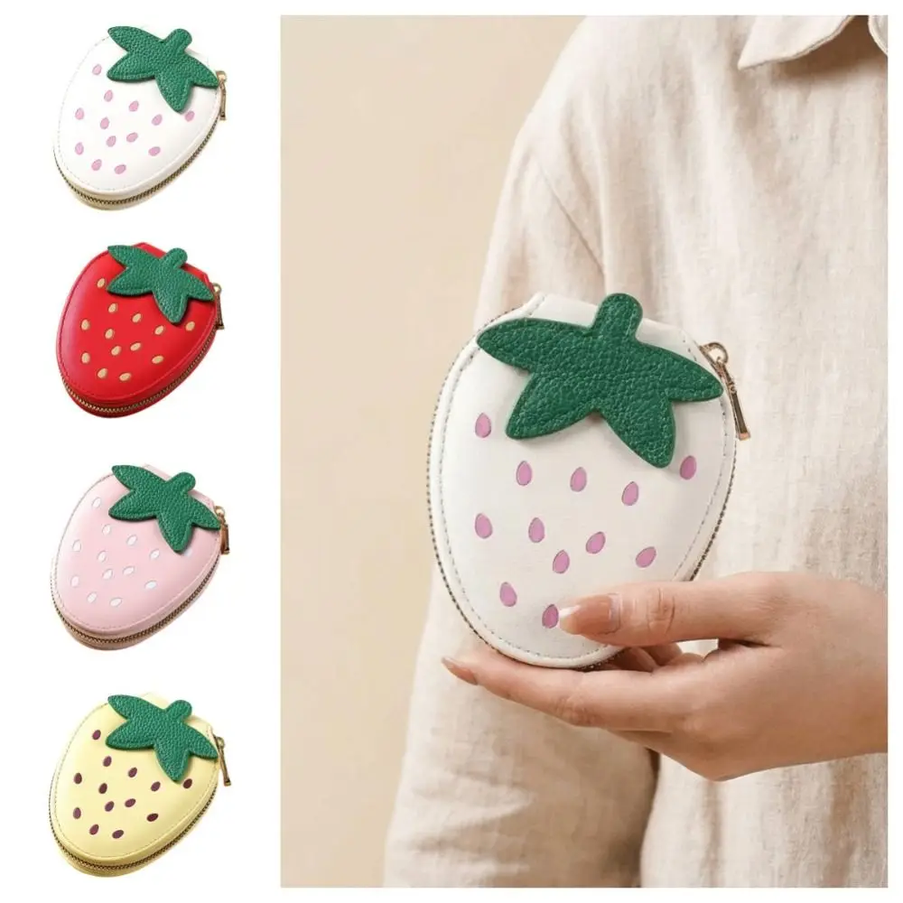 

Элегантная сумка-клатч для карт с клубничным принтом, на молнии, в корейском стиле, из искусственной кожи, с несколькими отделениями для карт, женская сумка для хранения.