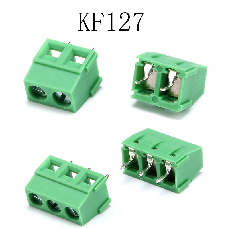 10Pcs Green KF127 2Pin 3Pin Screw Terminal Block Wire Straight Pin 26-14AWG Cable Connector Green PCB Terminal 5.0MM Spliceable