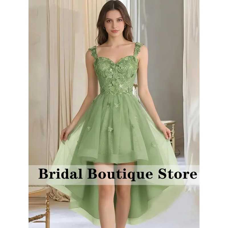 Customized Tulle A Line Homecoming Dresses for Teens Spaghetti Strap Lace Applique High Low Formal Prom Party Gowns
