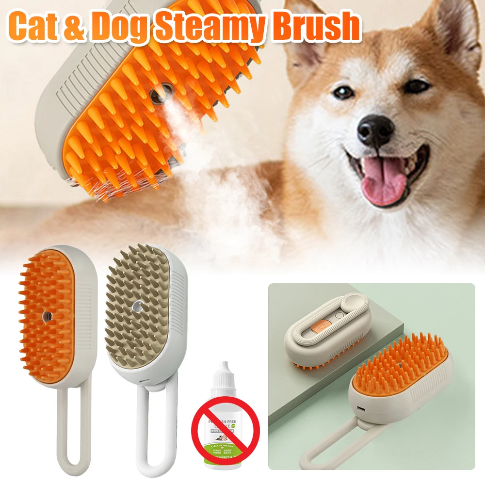 Cepillo de vapor 3 en 1 para gatos y perros, peine de aseo con PULVERIZADOR DE AGUA eléctrico, peine de Curry para lavar, cepillado para mascotas de pelo corto y largo