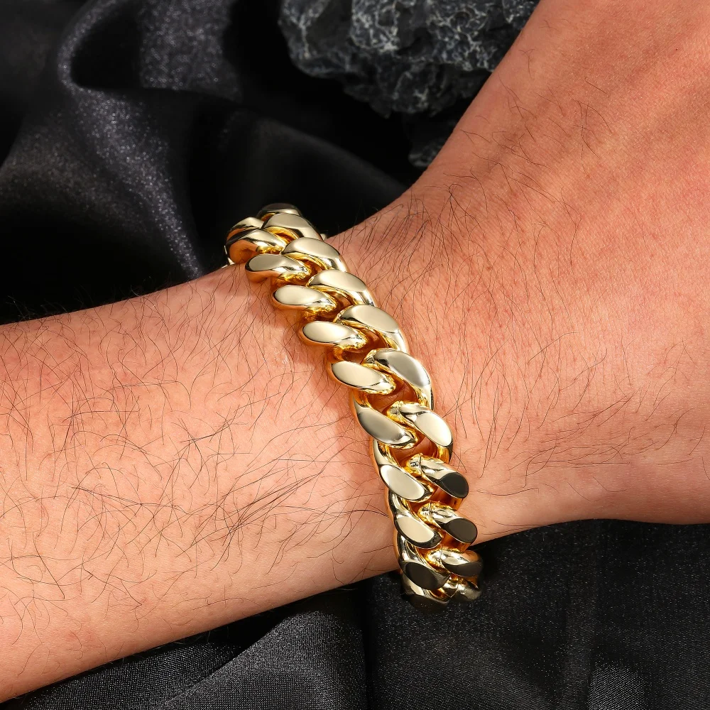 

12mm Miami Cuban Chain Bracelet Stainless Steel Hiphop Jewelry Luxury Spring Clasp Paved Stones Birthday Gift For Men Women