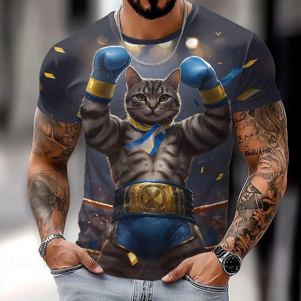 Funny Cat 3D Print Men's T Shirts Hip Hop Trend Harajuku Streetwear Casual O-neck Short Sleeve Top Summer Loose Fashion Clothing