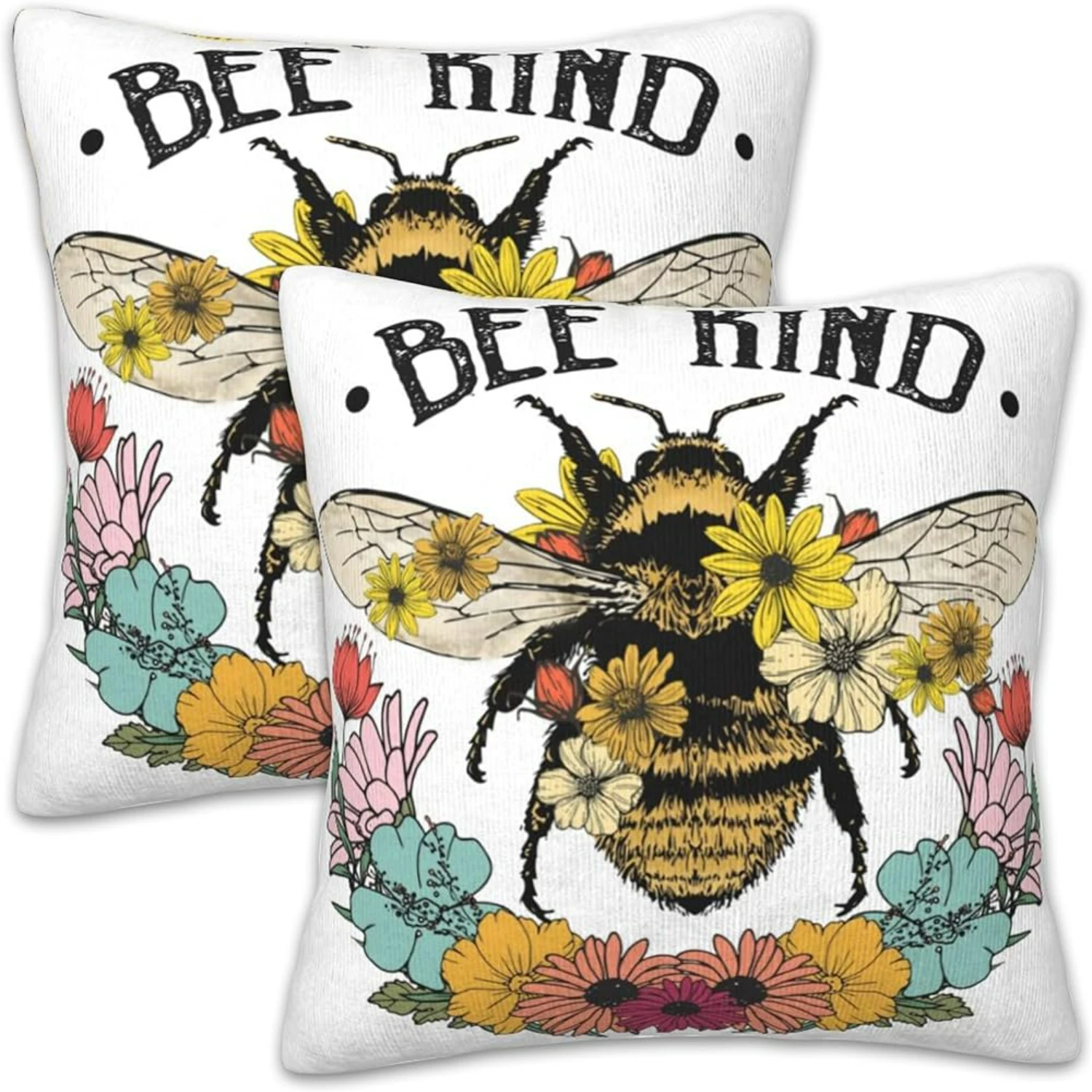 

Colorful and Vibrant Set of 2 Watercolor Floral and Butterflies Decorative Throw Pillow Cover - Soft and Cozy Square Pillow Cove