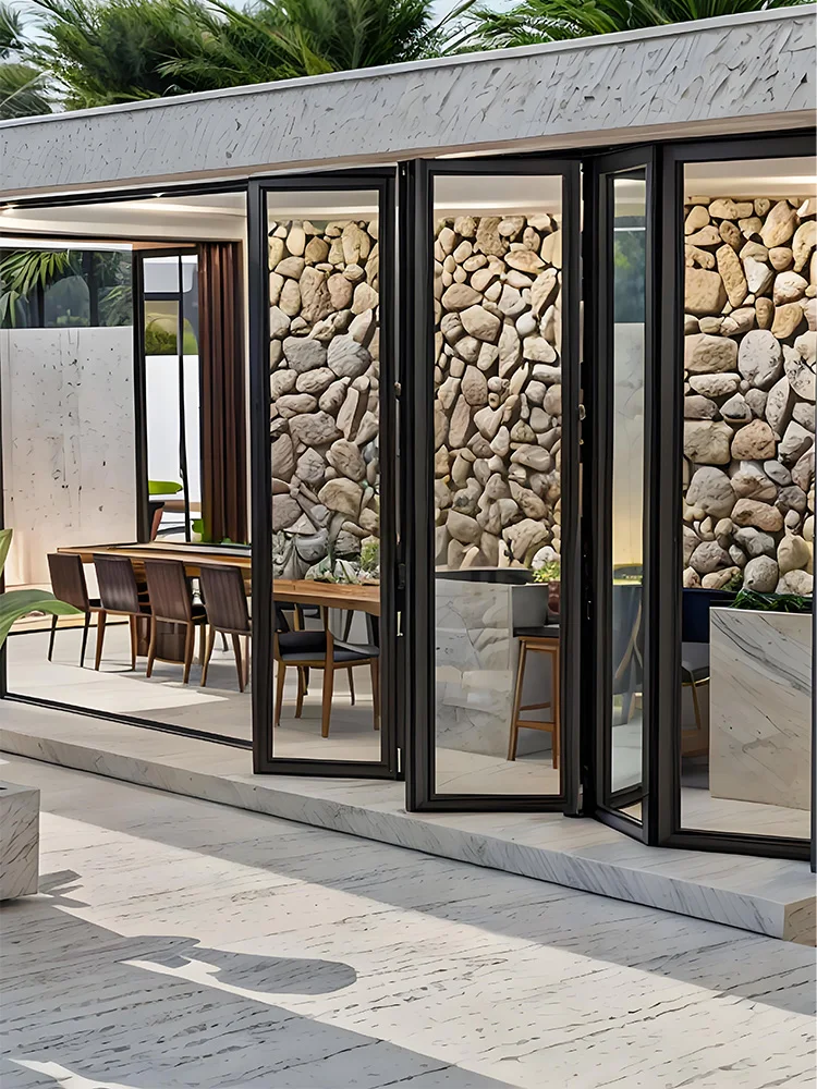 Sixinalu Folding Door Sliding Accordion Bi-Fold Front Garden Door Tempered Thermal Break Aluminum Profile Alloy Double Glazed