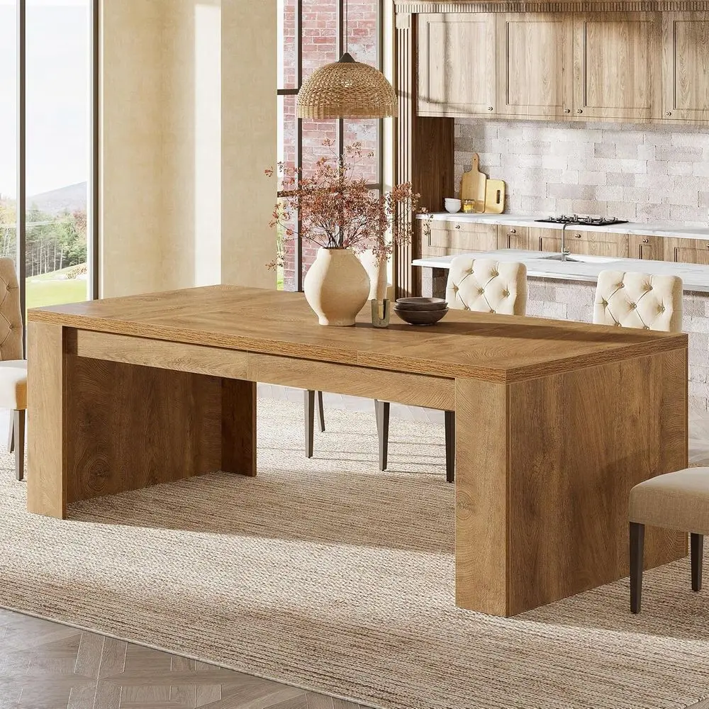 طاولة طعام خشبية قوية 70.9 بنية اللون لـ 6-8، مناسبة للمطبخ وتناول الطعام وغرف المعيشة #1