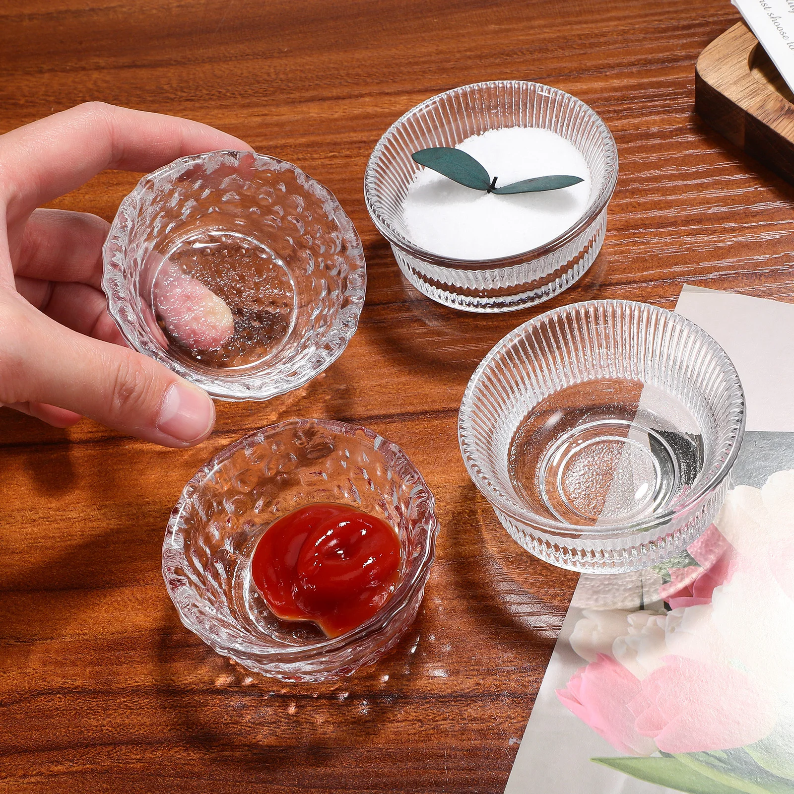 

6Pcs Glass Bowls Small Serving Dish Set for Dessert Dipping Sauce Snack Vinegar Plate Kitchen Dining Tool Small Glass Bowls