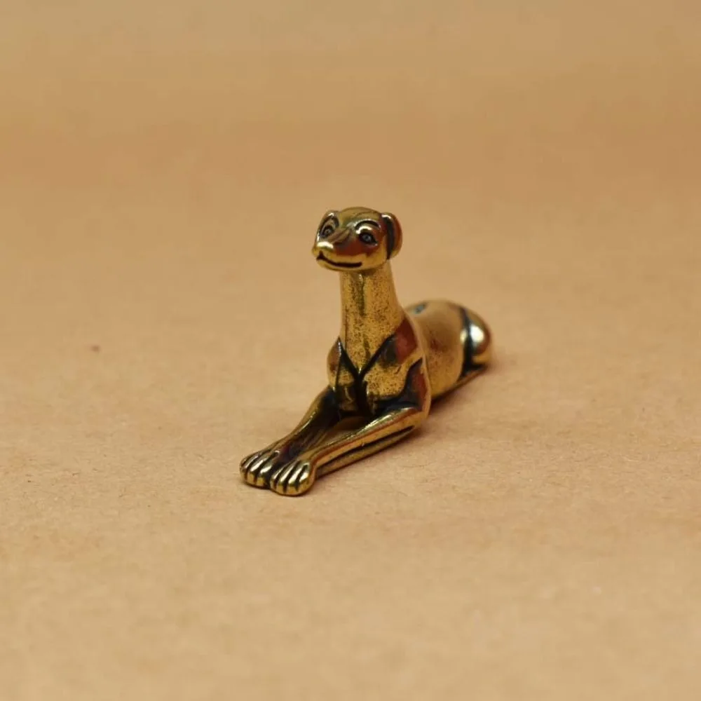 Hand-Carved Brass Greyhound Figurine Exquisite Antique Finish Zodiac Dog Tea Pet Elegant Vintage Miniature Dog Statue