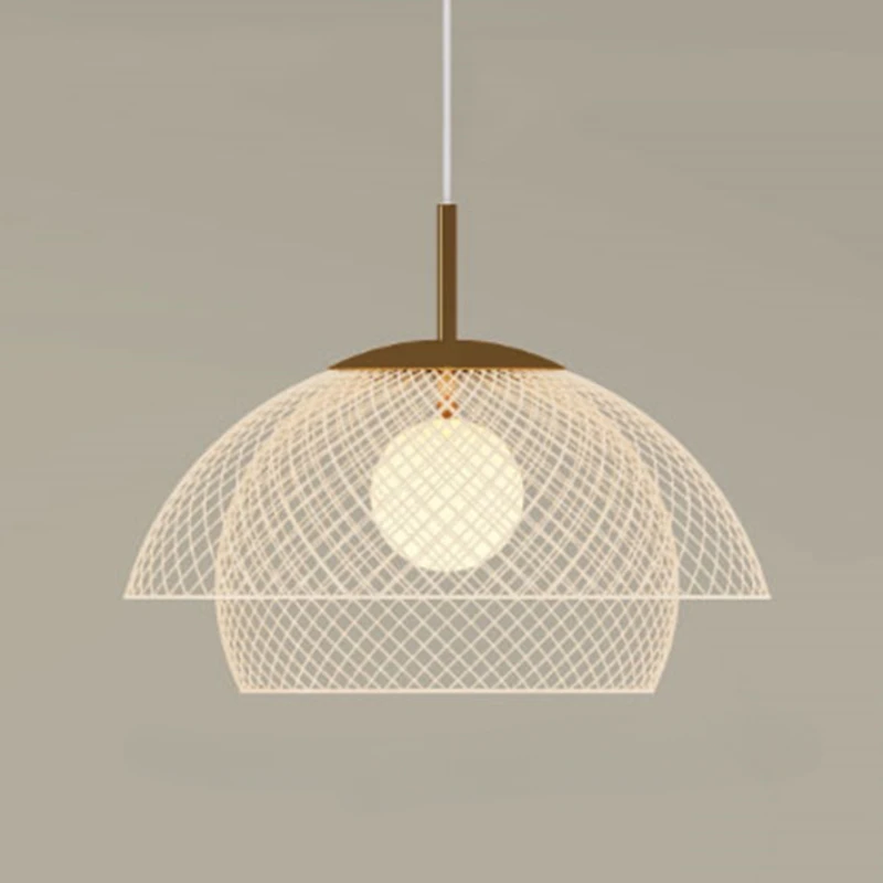 SANDYHA Woven Iron Mesh Pendant Light with Hollow Design for Chandelier Living Room Decor Dining Table Luminaire Suspension 2024