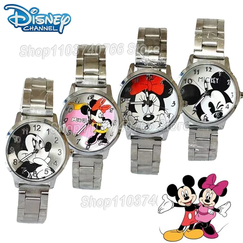 Disney Mickey Minnie Watch Cartoon 3D Convex Scale Quartz Wristwatch Boy Girl Teenager Student Fashion Clock for Christmas Gift