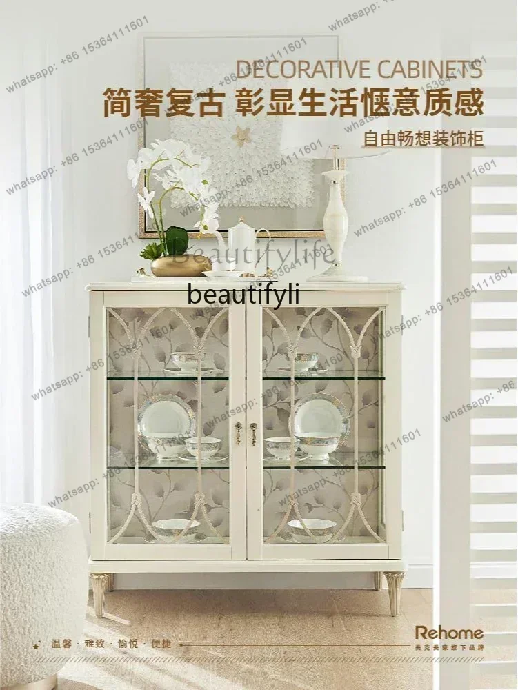 XX39new Medieval American transparent light luxury decorative cabinet, dining room glass display cabinet