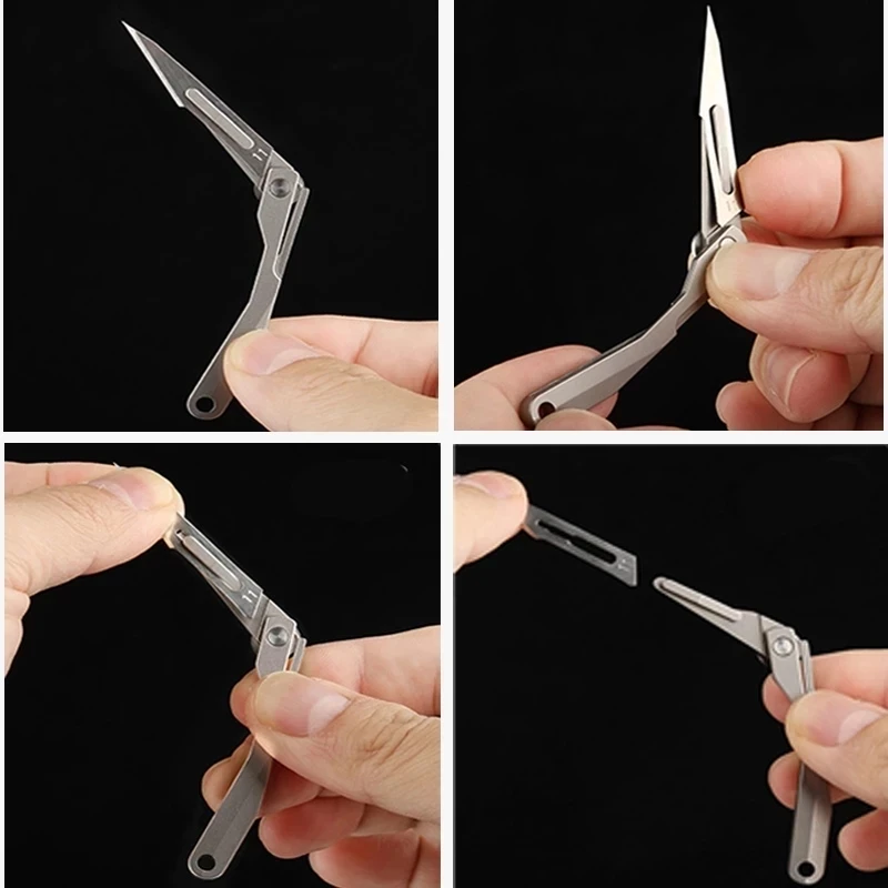 Mini Titanium Alloy Folding Medical Knife EDC Outdoor Unpacking Pocket Utility Knifves With 10pcs NO.11 Replaceable Blades