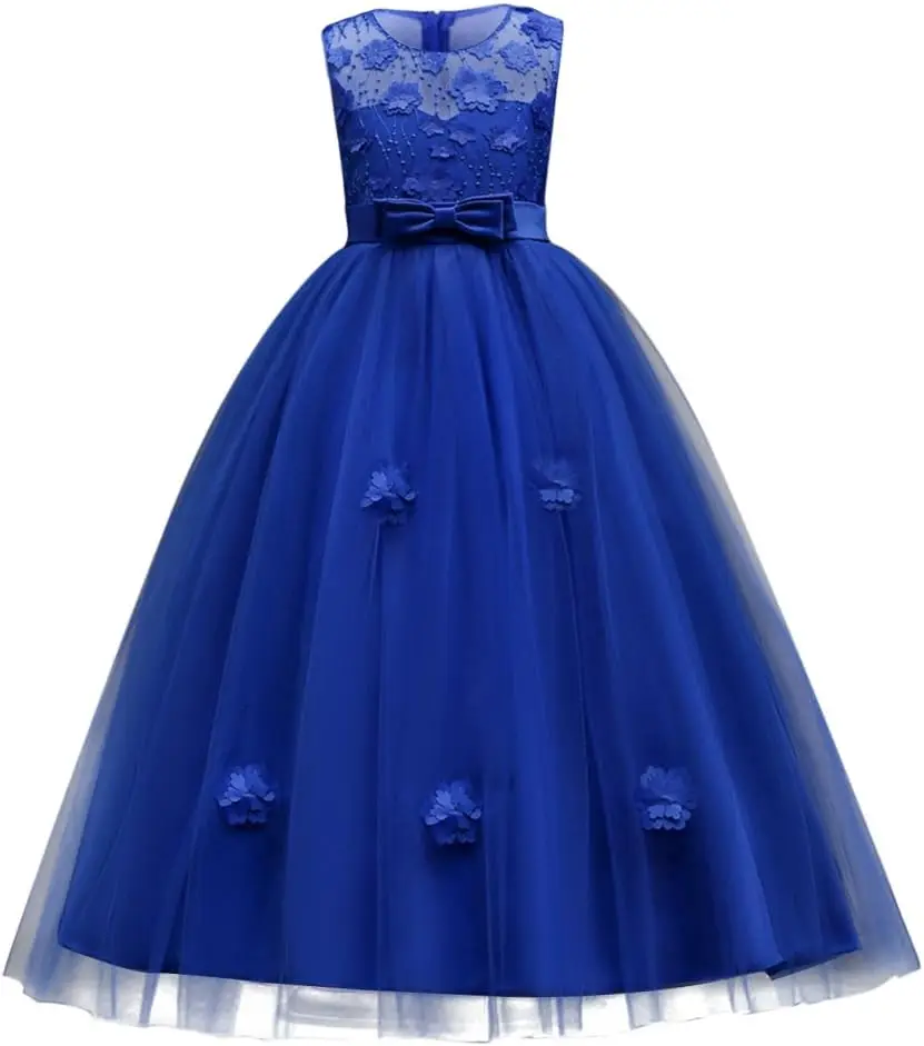 Тюлевое ретро винтажное кружевное вечернее платье с цветочным принтом для девочек длиной до пола, танцевальное платье для свадебной вечеринки