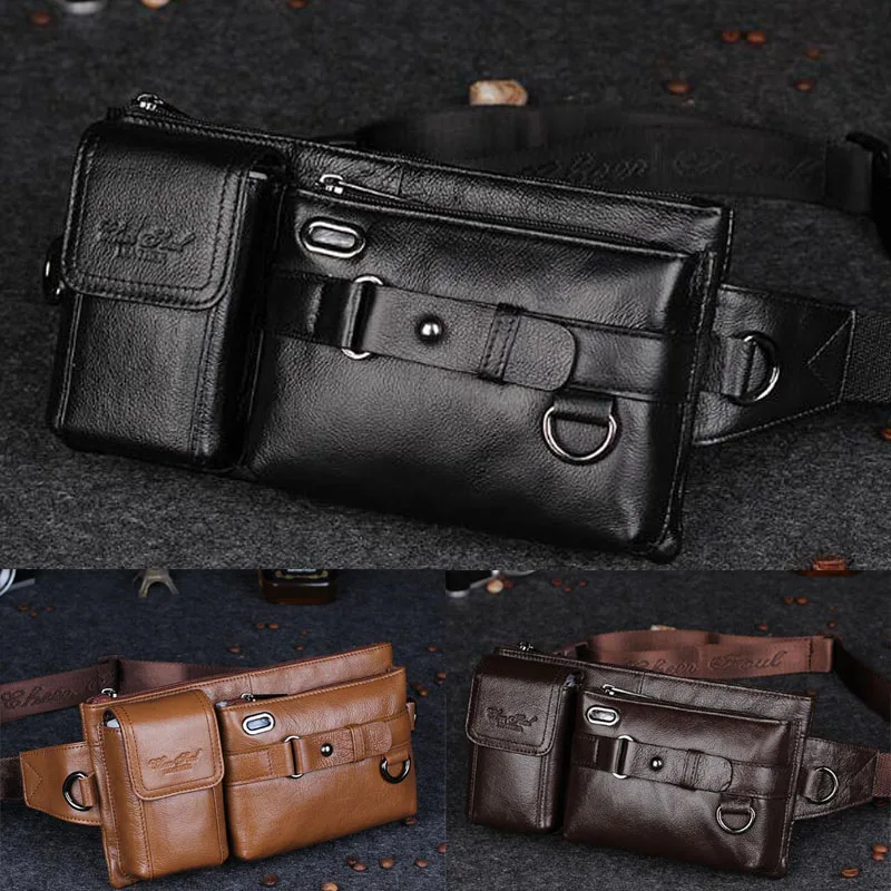 Quality Men Waist Chest Bags Pouch Shoulder Cross Body Bum Bags  Genuine Leather  Real Cowhide Male Hip Fanny Belt Pack