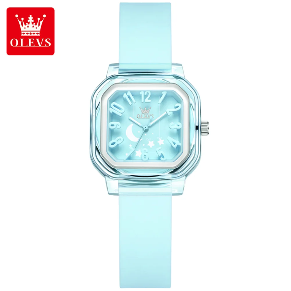 OLEVS Brand Youth Girl Digital Square Quartz Wristwatches For Women Students Soft Silicone Strap Waterproof Leisure Watches