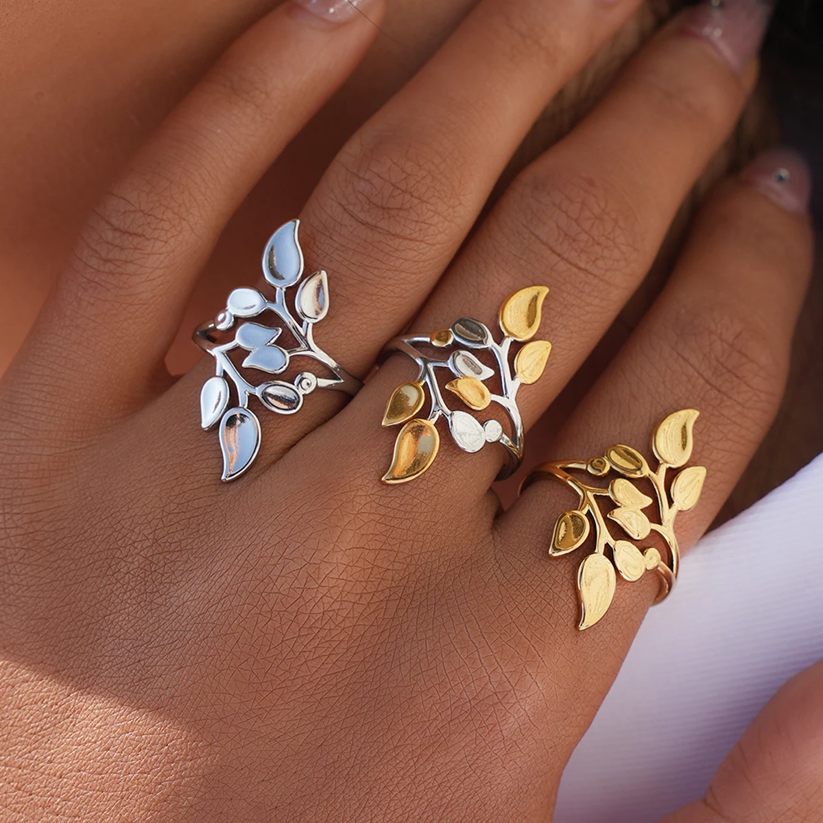 Edelstahl Blätter Ringe für Frauen Minimalistische Unregelmäßige Offene Ringe Persönlichkeit Punk Übertreiben Schmuck Jahrestag Geschenk Neue