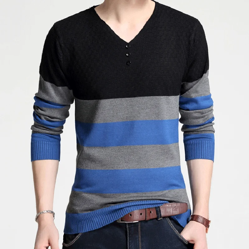 

ZOEQO New Spring Autumn Striped Sweater Pullover Men Casual Slim Mens Sweaters Knitwear Sweaters and pullovers