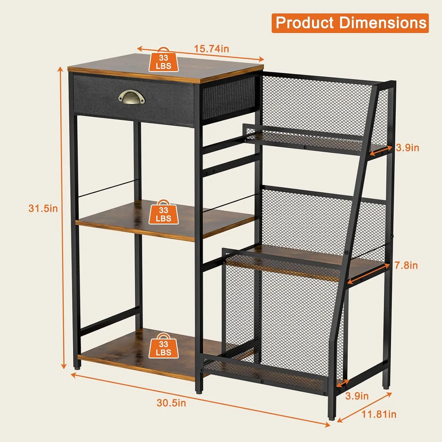 Coffee Bar Cabinet, Coffee Stand Station With Drawer For Coffee Accessories Syrup Dispenser, 3-Tier Farmhouse Coffee Table With