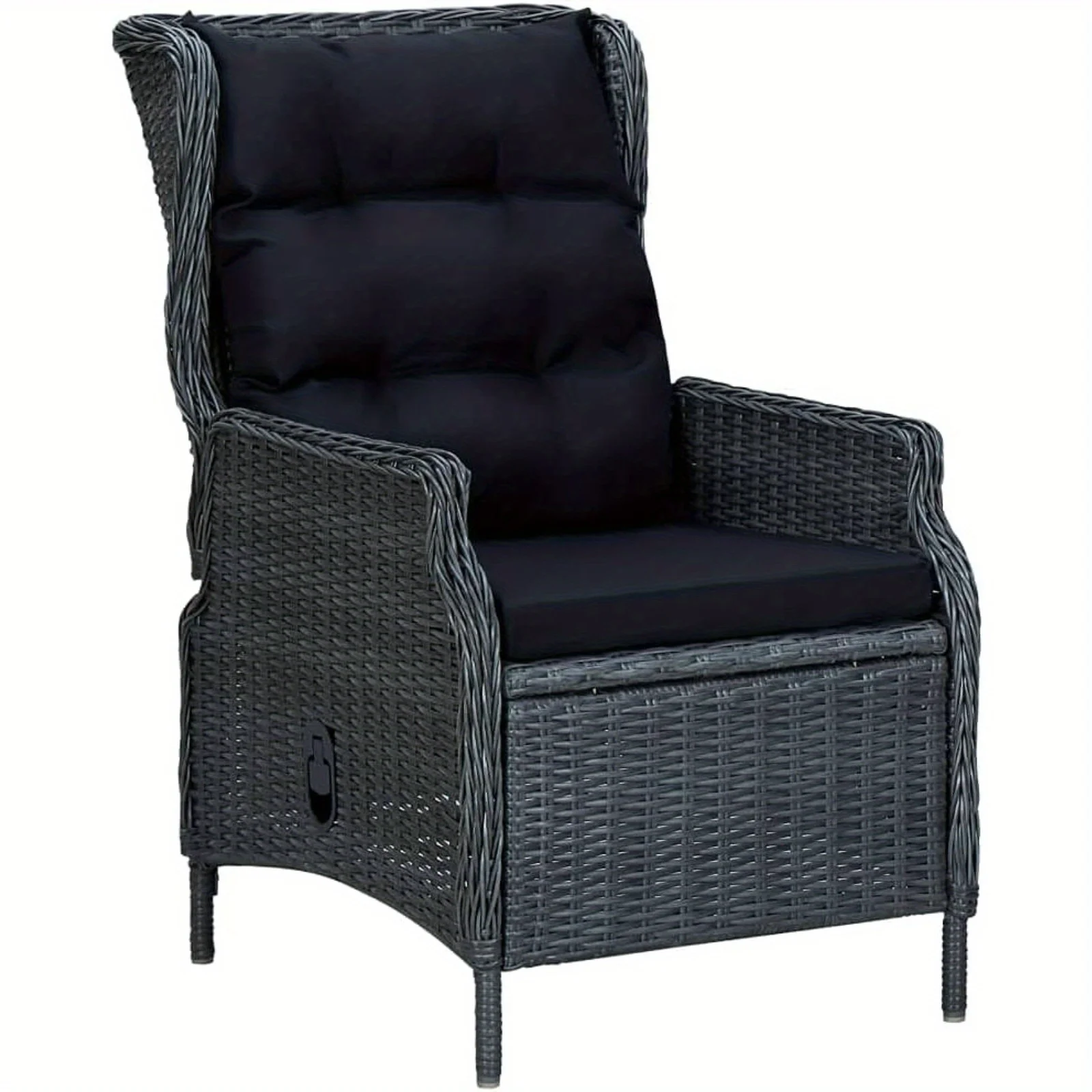 

Outdoor Recliner Chair, Patio Wicker Reclining Lounge Chair with Cushions, Industrial Style, Poly Rattan Dark Gray