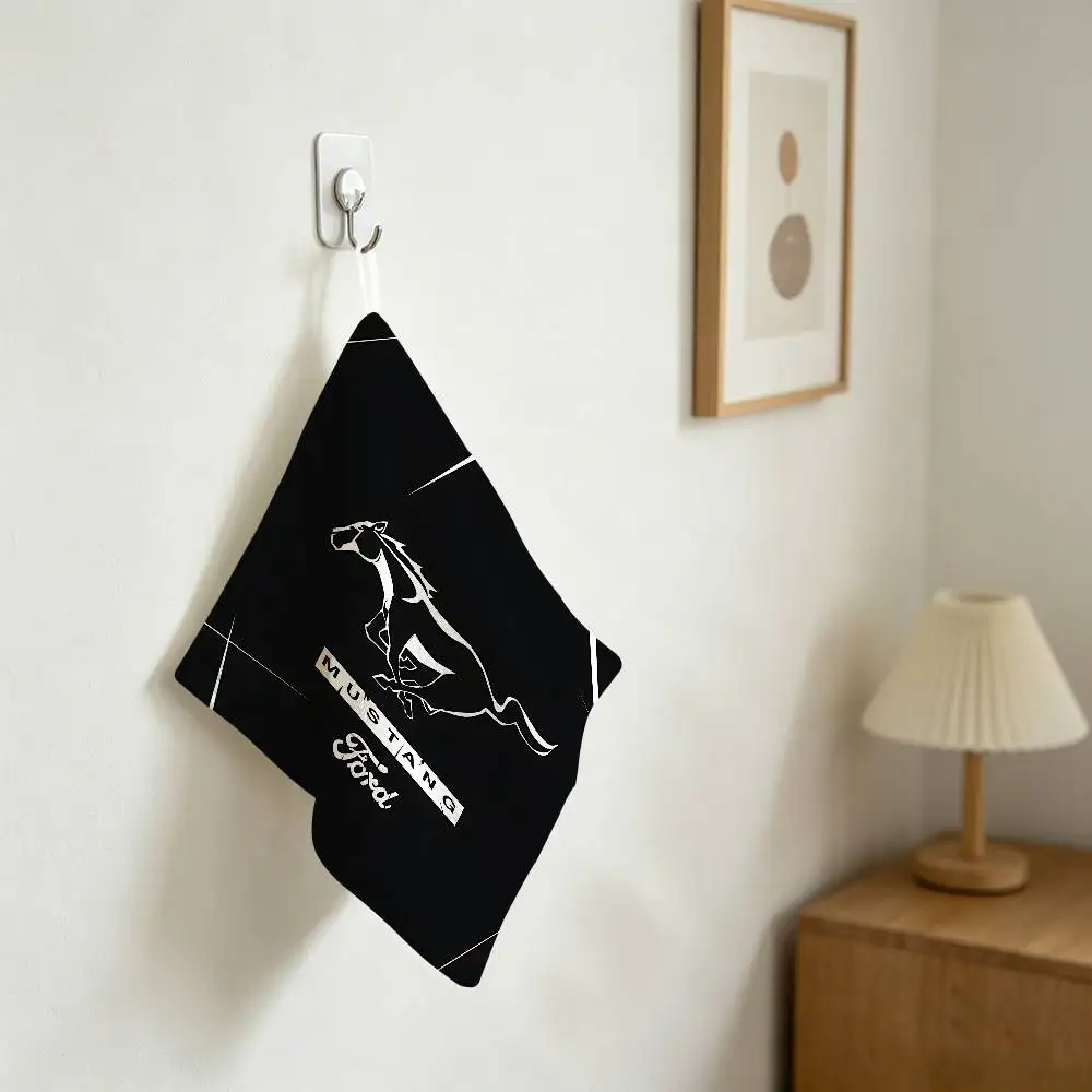 F-Ford Car M-Mustang Household Hanging Towel, Polyester Cotton Hand Wiping Towel, Sturdy for Bathroom Bedroom