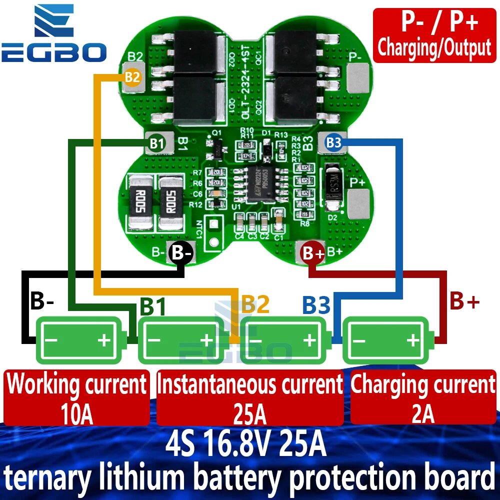 1~2PCS 4S Ternary Lithium Protection Board (16.8V): 10A/25A BMS for 18650 – Compatible with Power Tools, Solar & LED Lighting