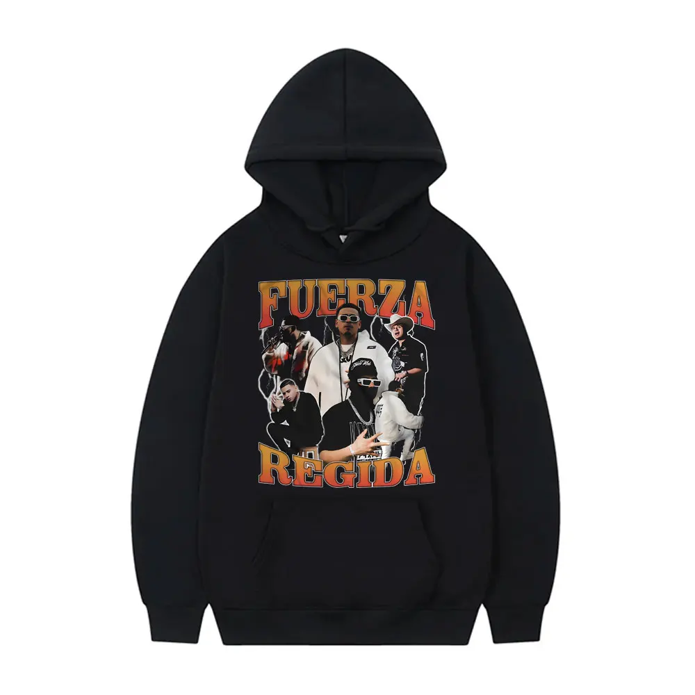 Rapper Fuerza Regida Graphic Hoodie Men Clothes Hip Hop Casual Sweatshirt Men's Oversized Streetwear Male Fleece Cotton Hoodies