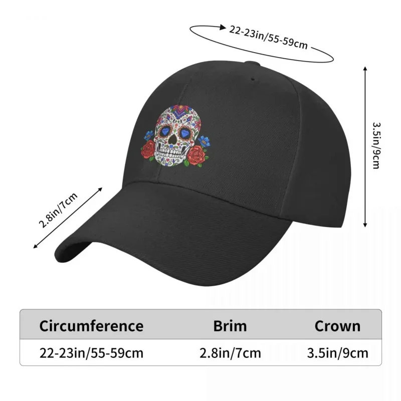 Cool Mexican Flower Rose Skull Baseball Cap for Men Women Custom Adjustable Adult Dad Hat Summer Snapback Caps