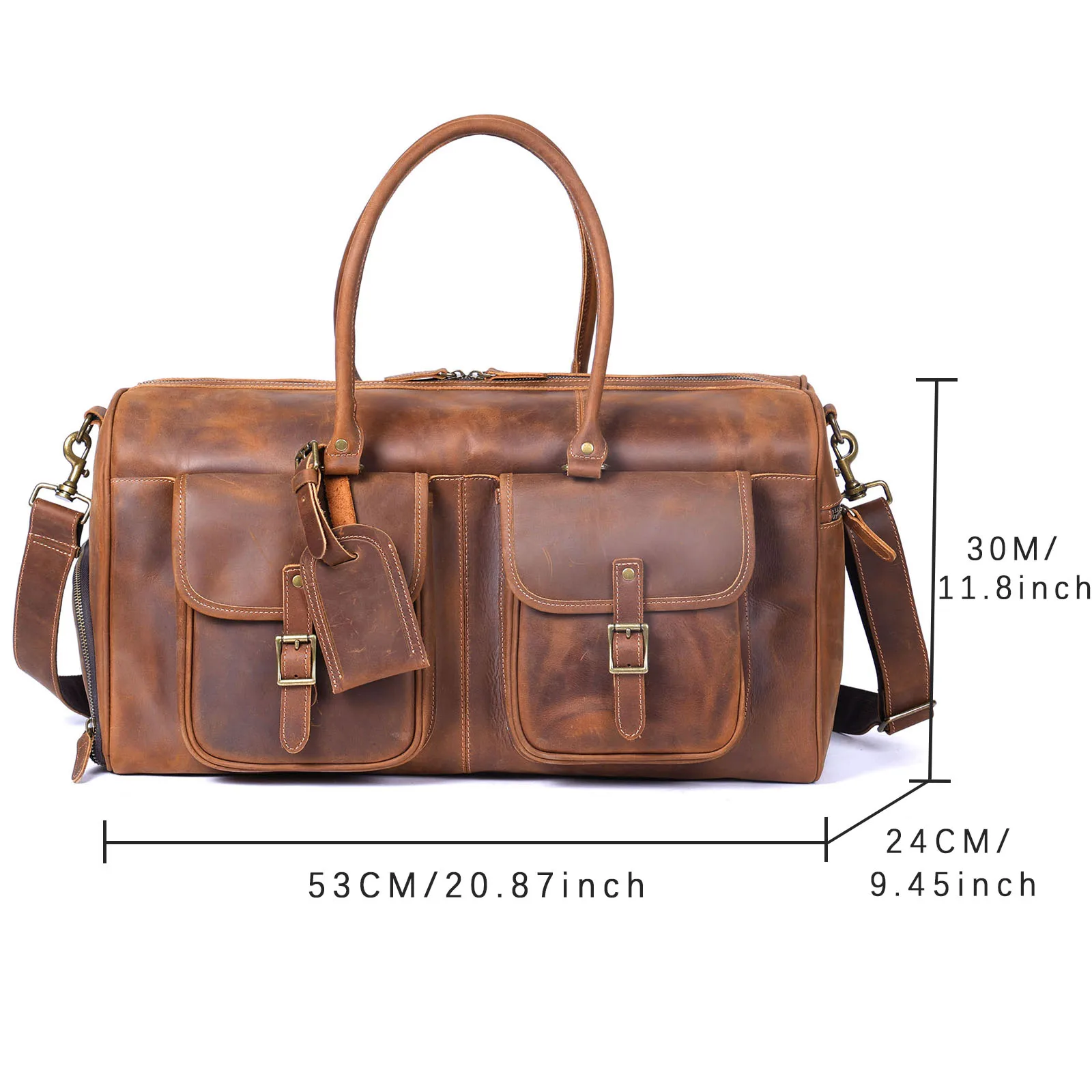 S.WORKER Vintage Echtleder-Reisetasche aus Crazy-Horse-Rindsleder, handgefertigte Weekender-Tasche, Sporttasche – Detail 3