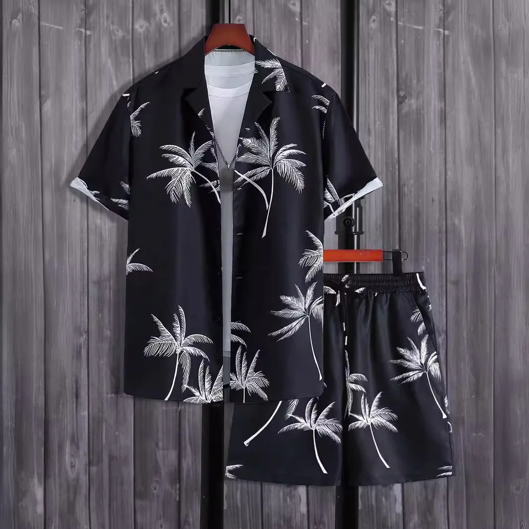 Summer Men's Shirt Sets 3d Coconut Tree Print Simple Shirts Shorts Outfits Hawaiian Beach Casual Men Holiday Blouse 2-Piece Sets