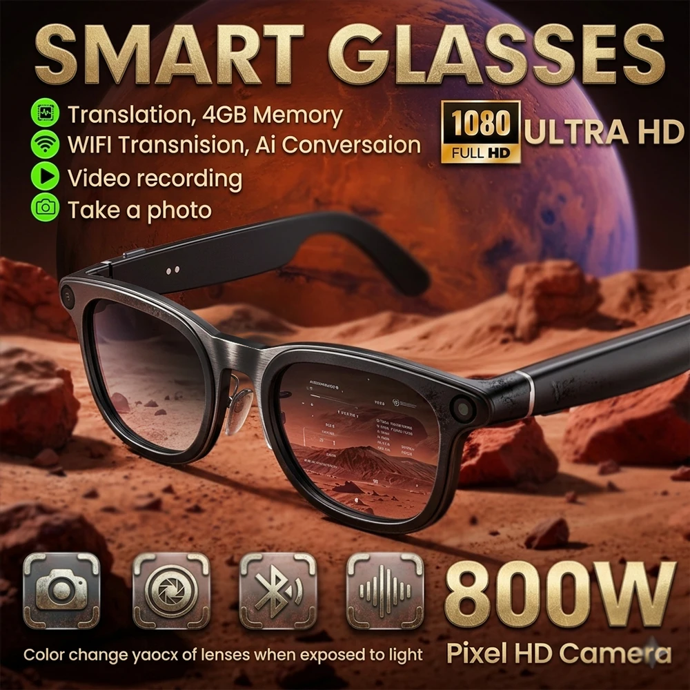 

2026New 800W Pixel Camera Smart Glasses Men Video Recording AI Photo Recognition Bluetooth Call Voice Translation Sunglasses Man